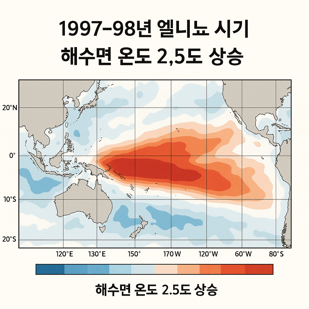 1997년 엘니뇨 시기의 해수면 온도 변화 그래픽