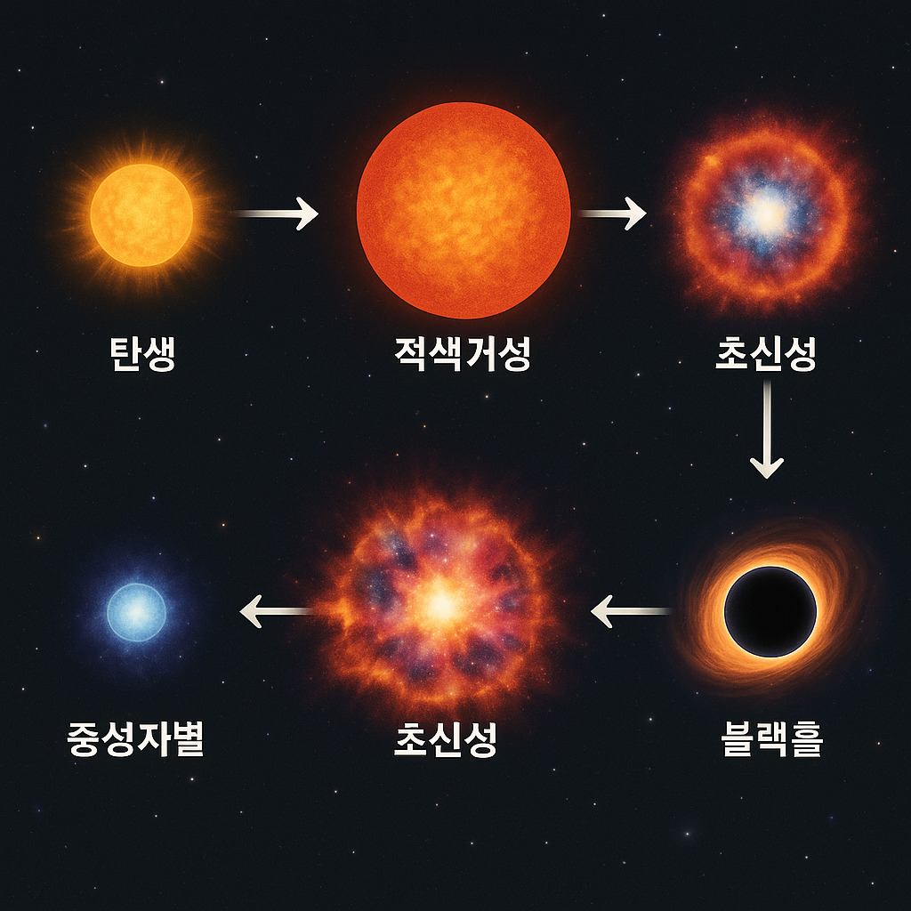항성의 진화 단계를 설명하는 인포그래픽
